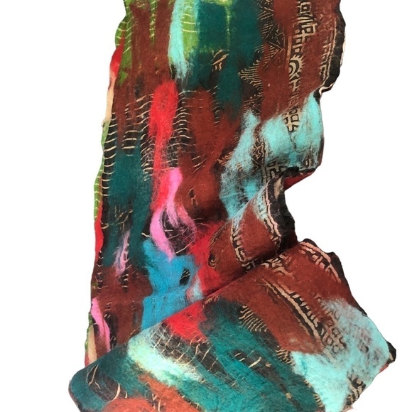 Nepal Artsy Colorful Felted Merino Wool Silk Long Scarf 74X12 Winter - Picture 8 of 12